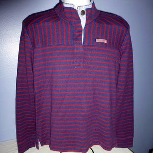 Women Vineyard Vines Blue Red Long Sleeve Pullover 1/4 Button Sweater M